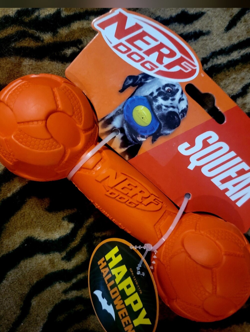 Nerf Dog Barbell Orange Squeak Fetch Toy Orange Halloween Theme Sz Large Ea.